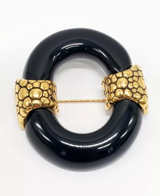 Large Vintage Givenchy Goldtone and Enamel Brooch 2.5" Oval Cobblestone Signed