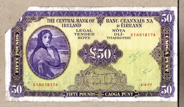 Dated 04- 04-1977 Lavery Note Ireland Republic £50 Pounds / Punt (02A 040149)
