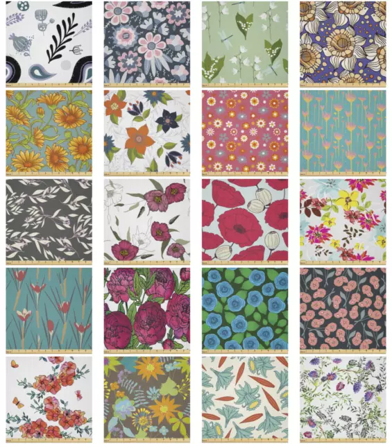 Ambesonne Floral Pastel Microfiber Fabric by The Yard for Arts and Crafts