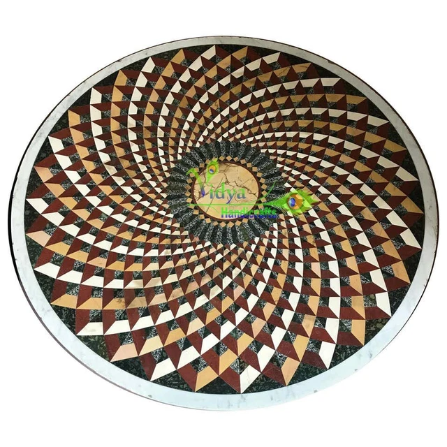 48 Inch Black Marble Table Top Round Dining Table Multi Stone Mosaic Inlay Home