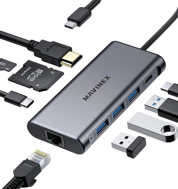 USB C Hub 9 in 1, MAVINEX 4K HDMI USB C Docking Station, 100W Power Delivery,...
