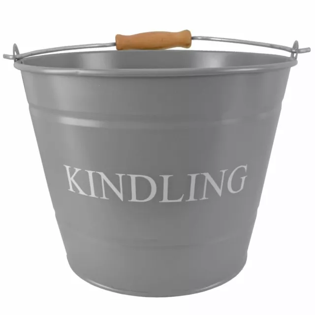 Manor Reproductions Fireside Round Grey Metal Kindling Bucket Small 0361