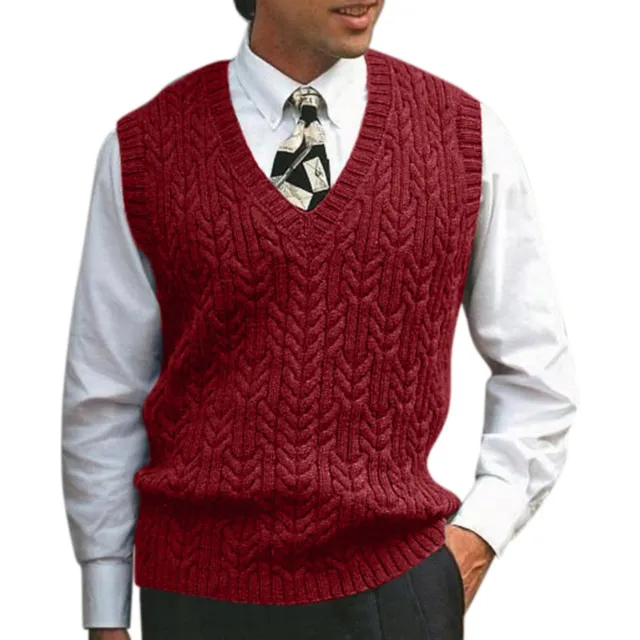 Maglione maschio senza maniche casual lavorato a maglia solida collo a V gilet autunno inverno