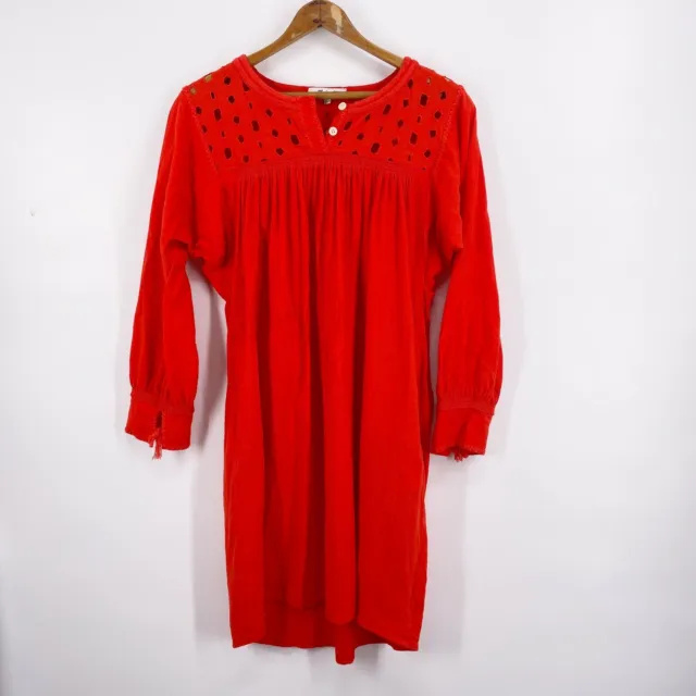 Madewell Eyelet Daybreak Dress F0952 Linen Blend Red Orange Women’s XS