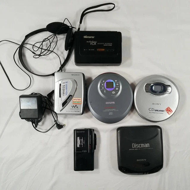 LOT OF 6 Sony Aiwa Walkman and Discman Portable Cassette & CD Players