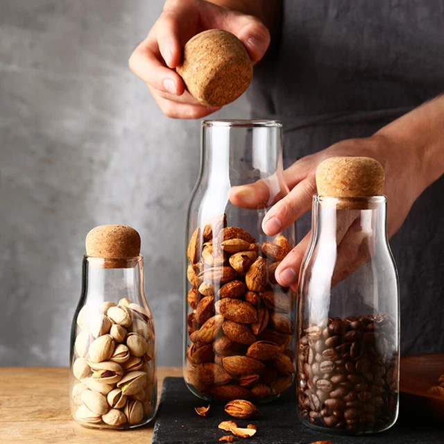 1 pz lattine di vetro sigillante lattina tè trasparente lattina pratica barattoli di condimento caffè sughero
