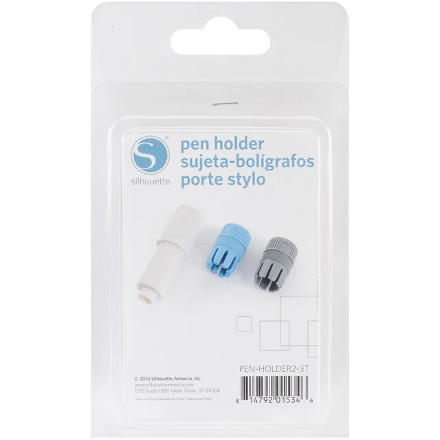 Soporte para lápiz silueta con adaptadores - azul pequeño, blanco mediano y gris grande - PENHOLDR