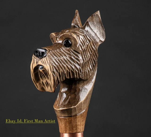 Dog Head Handle Walking Stick Wooden Hand Carved Dog Walking Cane For Man GIFT