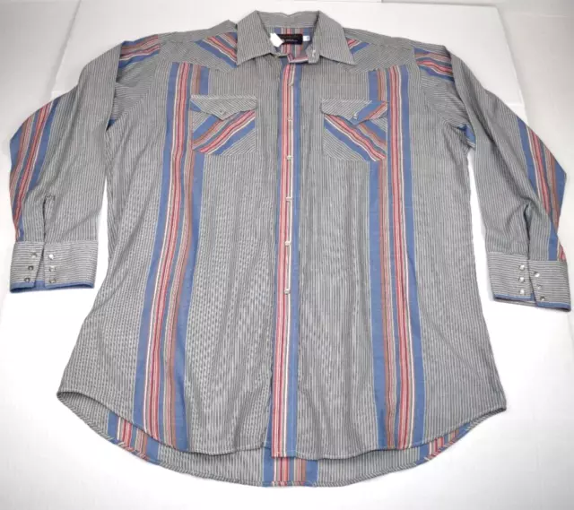 Western Shirt VTG Panhandle Slim 70s Railroad Stripe Blue Magenta Shirt XL/2XL