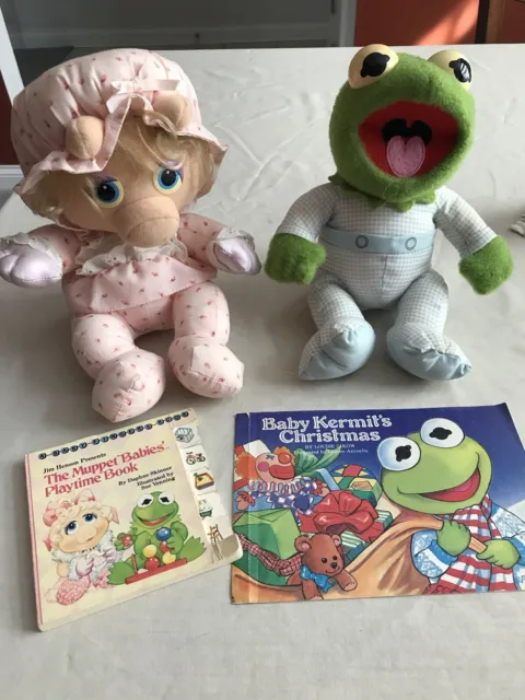 Muppet Babies Stuffed Toy And Book Set Miss Piggy & Kermit Vintage 1984 2