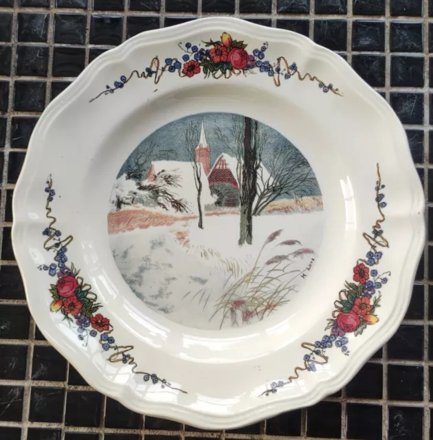 Ancienne Assiette Plate Alsace Obernai Faïencerie Sarreguemines France H.Loux