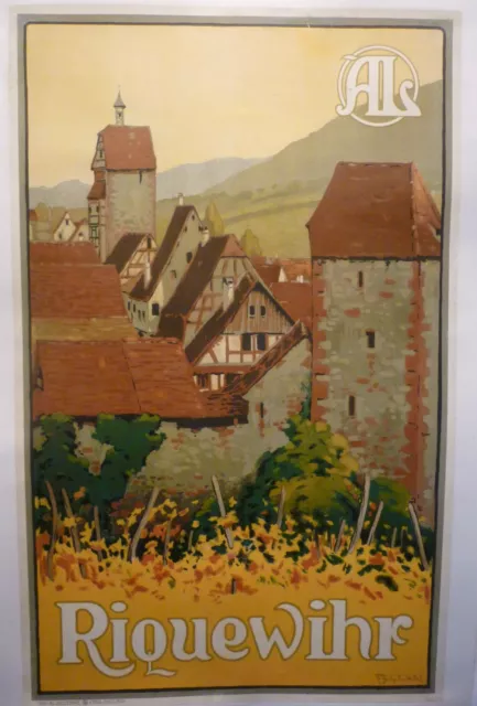 affiche ancienne originale chemin de fer Alsace Riquewihr vers 1920 entoilée