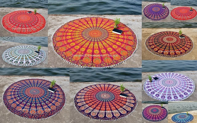 Hippie Mandala Spiaggia Copriletto Coperta Indiano Stuoia Yoga Rotondo Telo Da - Foto 2