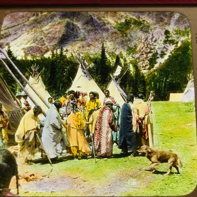 Vtg Magic Lantern Glass Slide Photo Keystone Color Indian Squaw Dance