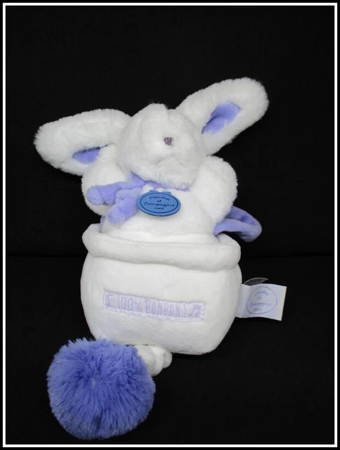 Doudou Peluche Lapin - BLANC LAVANDE - Musical Pompon - Doudou et Compagnie