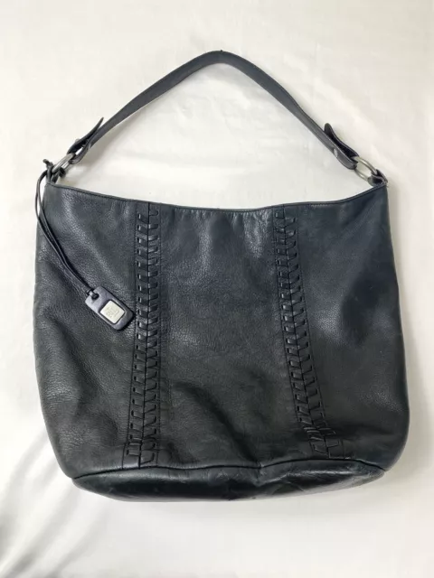 RALPH LAUREN Large Black Leather Shoulder Hobo Tote Satchel Purse Bag