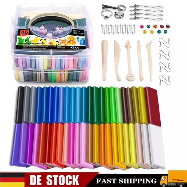 Polymer Ton Set Ofen Clay Modellierung Knete Modelliermasse 46 Farben Geschenk