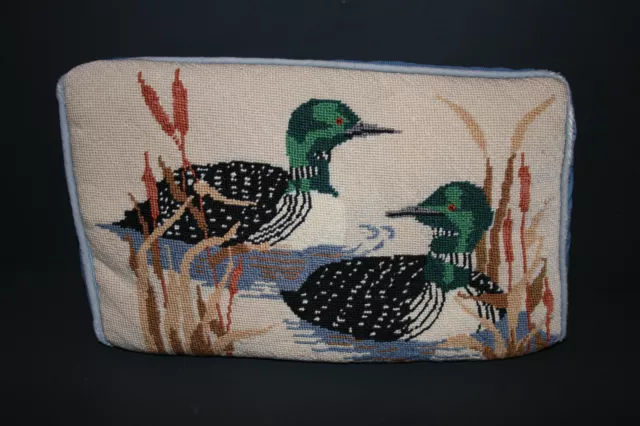 Vintage Mallard Ducks Needlepoint Throw Pillow 13 3/4"x 9 3/4"