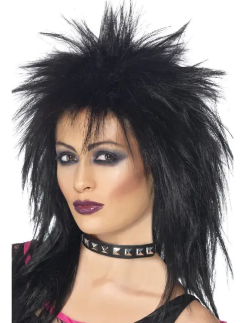 NEW Ladies Black Rock Diva Spiky Mullet Wig Tina Turner Fancy Dress Accessory