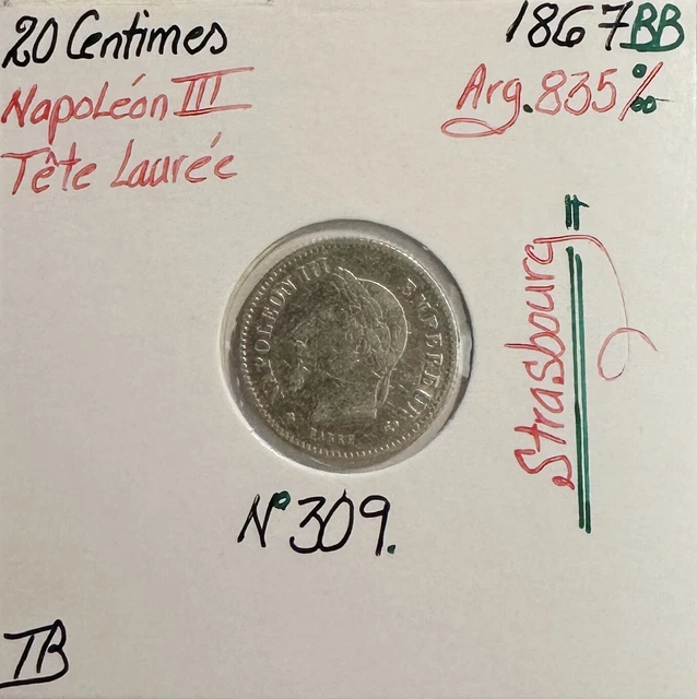 20 CENTIMES NAPOLEON III - 1867BB - Pièce de monnaie en Argent // TB (REF 1)