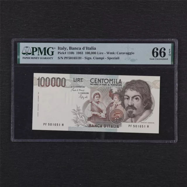 1983 Italy Banca d Italia 100000 Lire Pick#110b PMG 66 EPQ Gem UNC