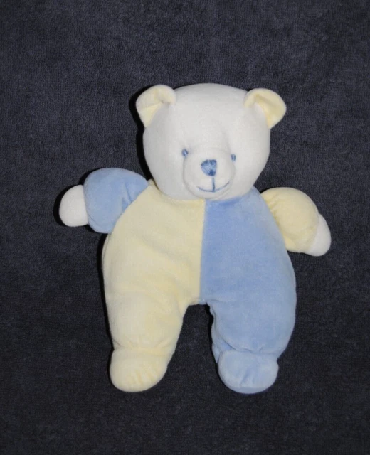 Peluche Doudou Ours Bleu Jaune NOUKIES NOUKIE'S NOUKY Hochet Grelot  20 Cm TBE