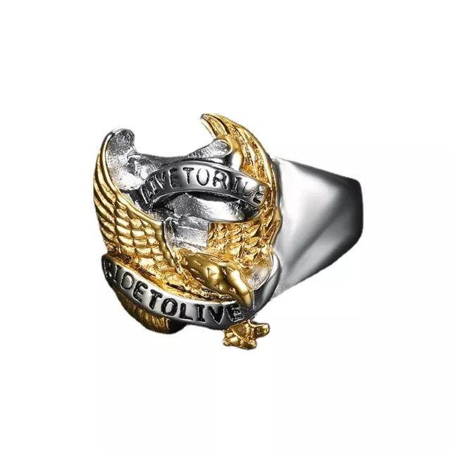 Mens Stainless Steel Jewelry Motorcycle Biker Rings Live to Ride Eagle Ring 2