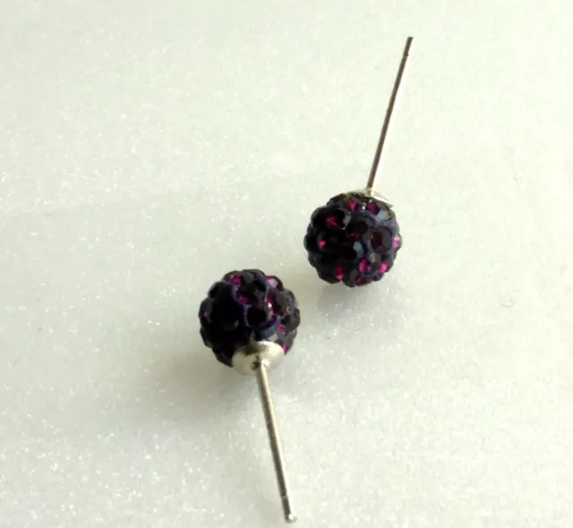 Dark Purple 6mm Shamballa Ball Stud Earrings Simulated Diamond 925 Solid Silver 2