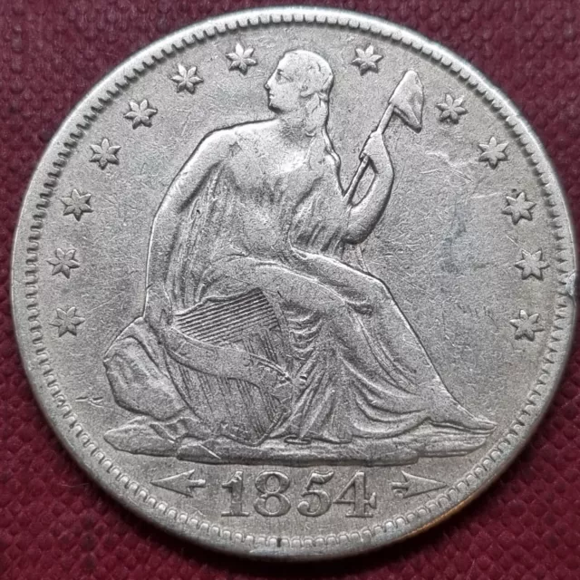 1854 Seated Liberty Half Dollar 50c Better Grade VF + #65845