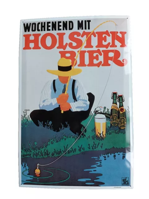 Blechschild Holsten Bier, Motiv Angler