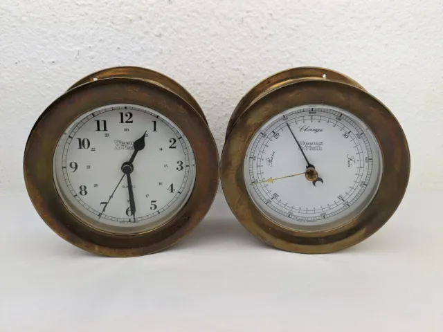 Vtg 1980s Weems & Plath Nautical Brass Clock & Barometer Made In Germany WORKING