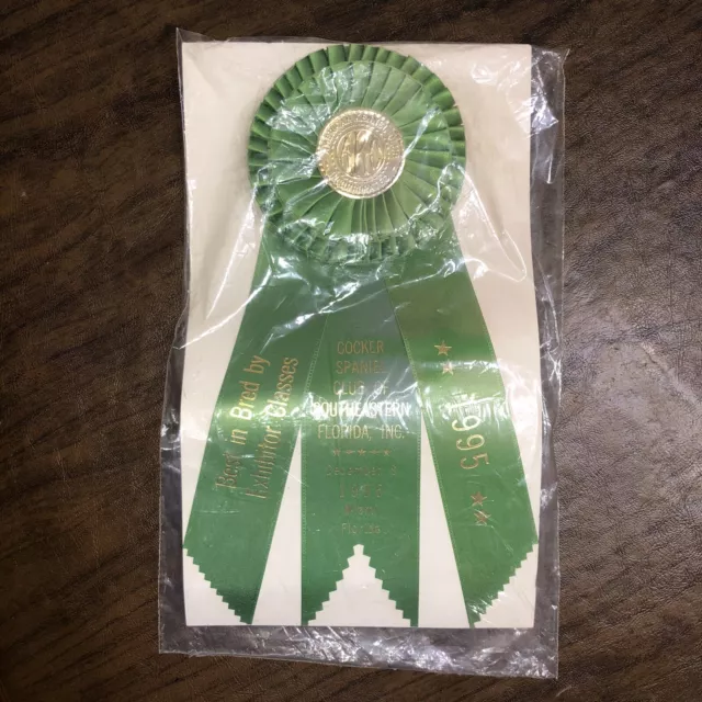 AKC Dog Show Ribbon Best Bred by Exhibitor Cocker Spaniel SE Fla Green Rosette