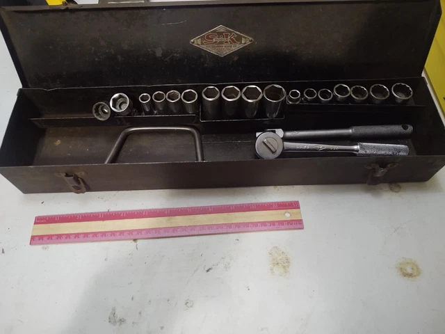 Vintage S-K 3/8" Master Socket Set Diamond Era Ratchet Breaker Bar Early Rare! Vintage S-K 3/8" Master Socket Set Diamond Era Ratchet Breaker Bar Early Rare!