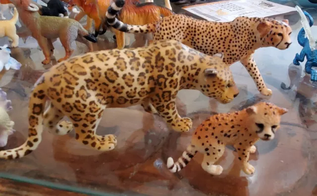 3 Schleich Female CHEETAH Adult 14746 Animal Figure 2015 + Cub + Leopard Jaguar