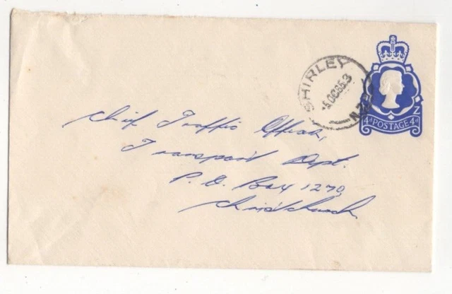 New Zealand Postage Paid Cover Shirley Postmark 4 Oct 1965 to Christchurch 591c