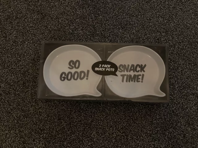 2 Ceramic Snack Dishes - Reads “So Good!” & “Snack Time” Boxed