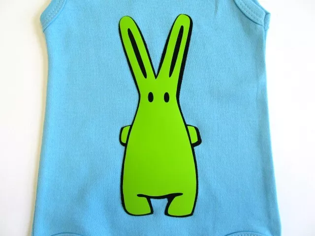 Baby Body Kalle Fux Handmade Hand Printed Turquoise Animal Rabbit Green Size 68 2