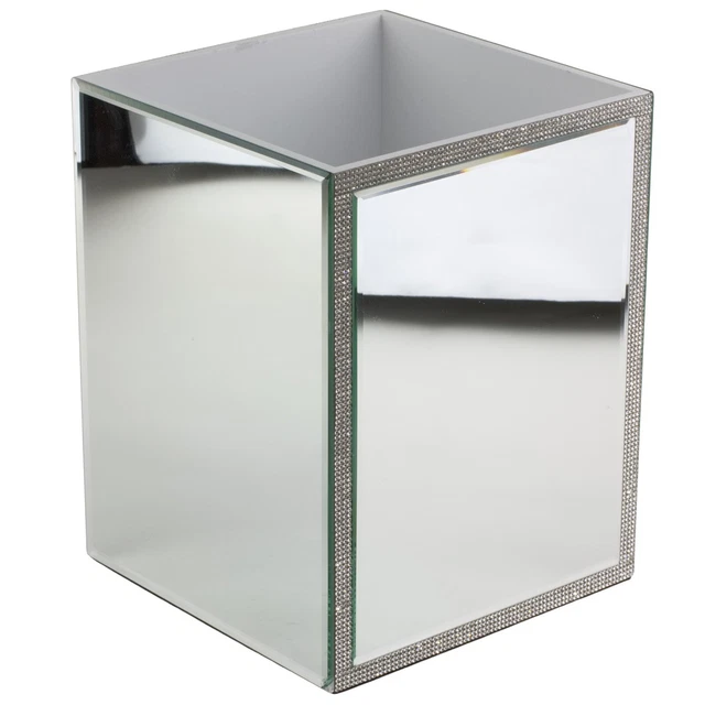 BELLA LUX RHINESTONE Mirror Acrylic Trash Can Waste Basket for Bathroom