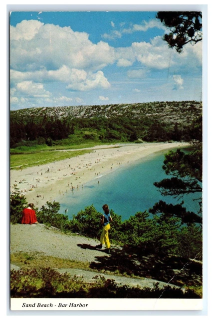 Postcard Sand Beach-Bar Harbor, Maine ocean drive 1972 F9
