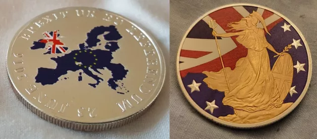 Moneda de oro y plata Brexit regla Britannia UE Europa Gran Bretaña salida firmada Union Jack 2