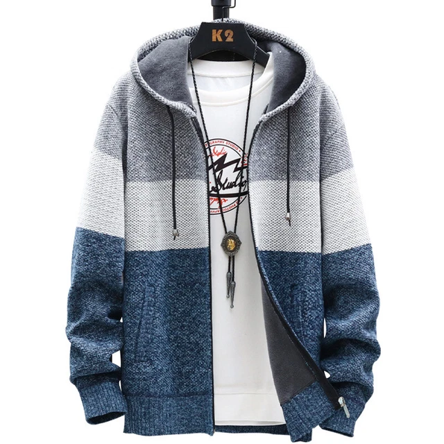 Men Thick Warm Fleece Lined Hooded Hoodie Winter Knitwear Coat Jacket Sweatshirt