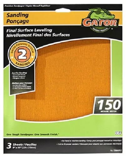 Ali Gator Grit, Sandpaper, 150-Grit, 9 x 11-In., 3-Pk., 7264