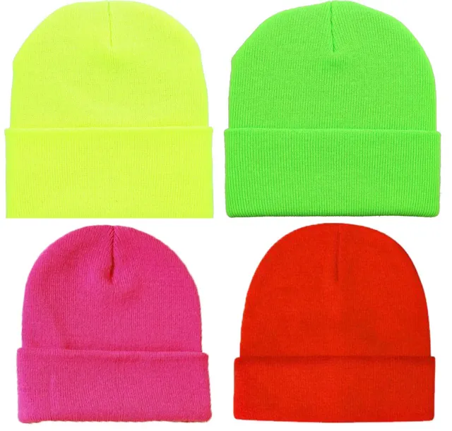 Hi Vis Beanie Plain Winter Ski Thermal Warm Knit Knitted Hat Cap Soft Unisex