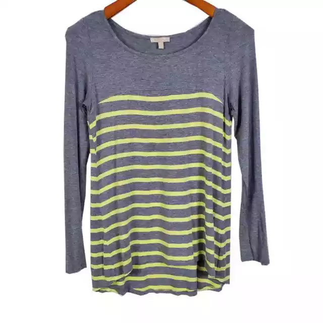 Bordeaux Womens Thermal Top Size L Gray/Yellow Stripe Long Sleeve Scoop Neck