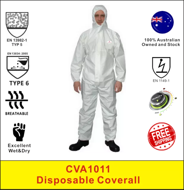 Coverall Overall Suits Disposable CE Type 5&6 Strong Zip Hood Chemical Painting