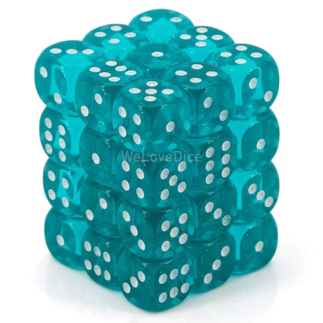 Chessex Translucent 12Mm D6 Teal/White Dice Block (36 Dice),23815CHX (US IMPORT)