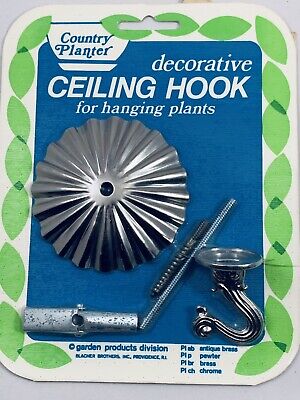 Vintage Ceiling Hook Anchor Swag Hanging Plants Chrome Round Starburst Plate NOS