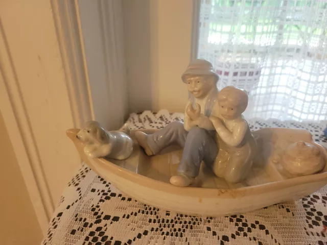 PAUL SEBASTIAN FISHING Boat Porcelain Figurine Meico Grandpa Grandson Dog  $17.50 - PicClick