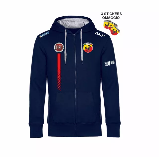 Felpa BLU NAVY ZIP Cappuccio Fiat ABARTH replica Rally+3 stickers gratis