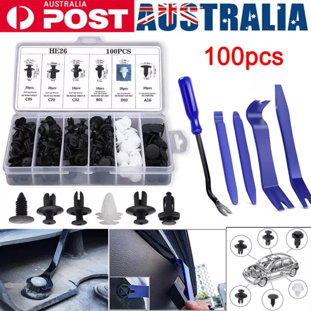 100Pcs Car Trim Clip Rivet Tool Door Panel Retainer Fastener Mud Flaps Push Set